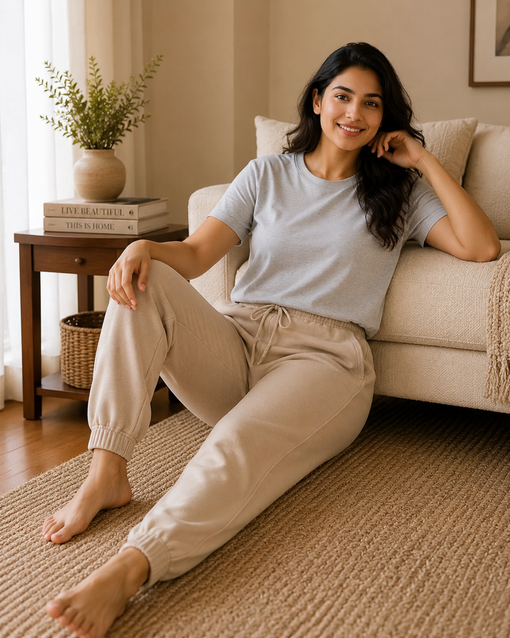 GHAR Jogger Pant – 100% Cotton | 260 GSM Loop Knit - BEIGE