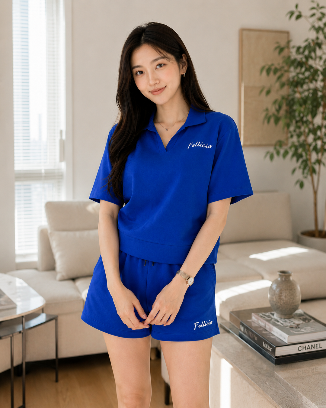 100% Cotton Loop Knit POLO & Shorts Co-ord Set - AZURE BLUE