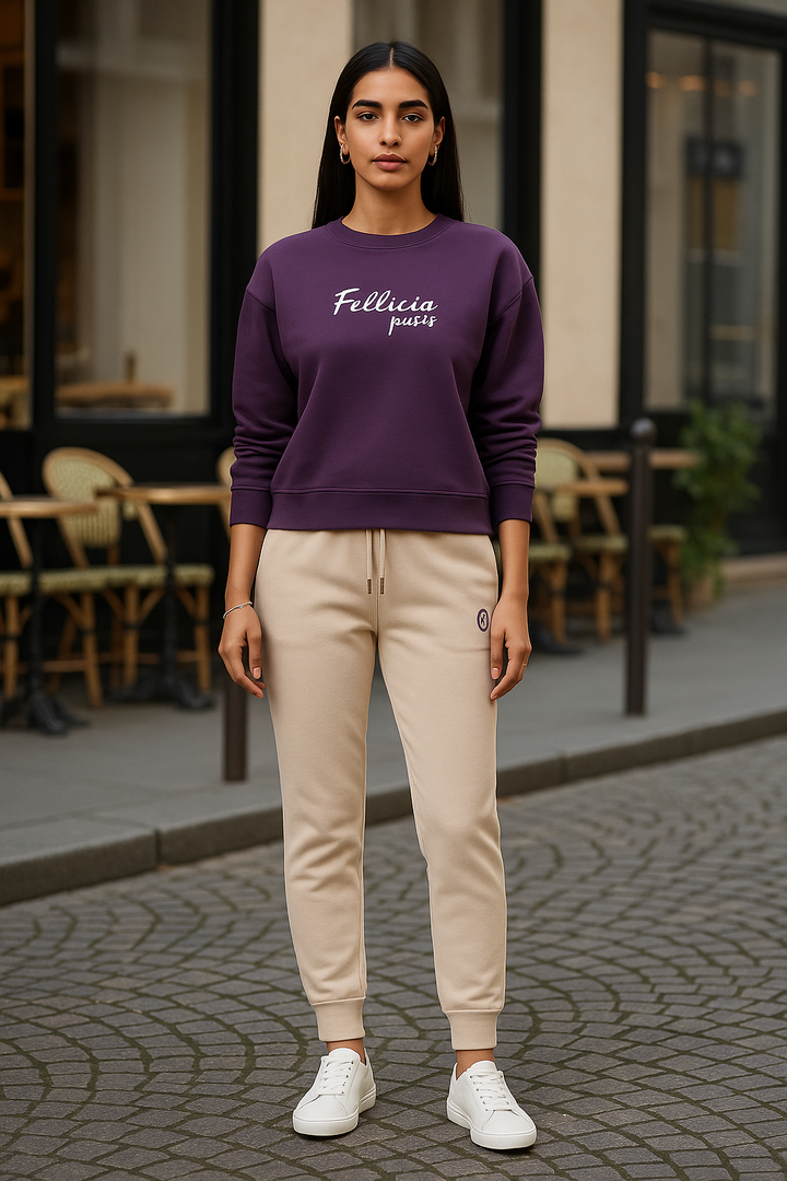 Women's Sweatshirt & Joggers QUIRKY Set (Royal Purple–Beige)