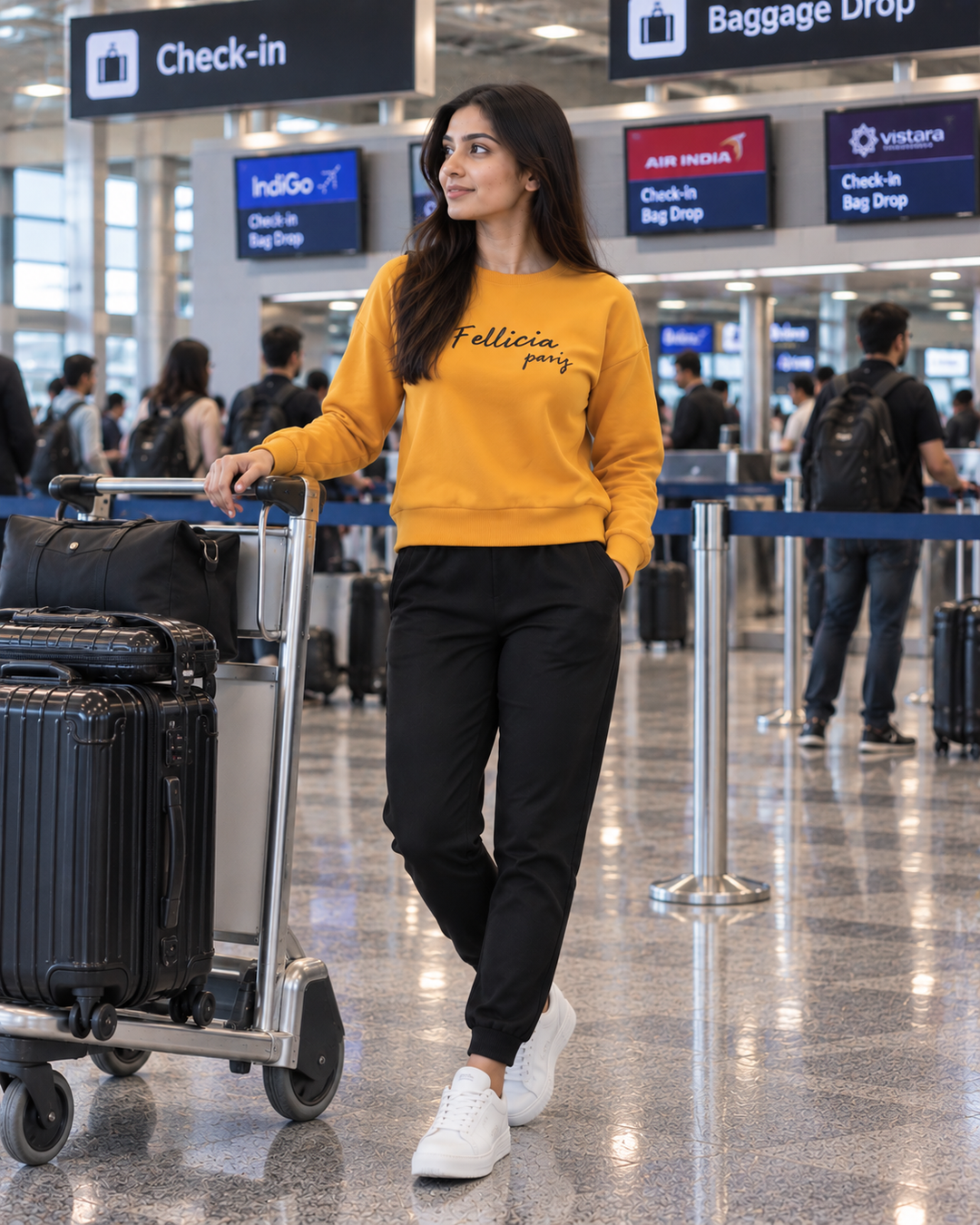 Sweatshirt & Jogger Vacation Set (Marigold-Black)