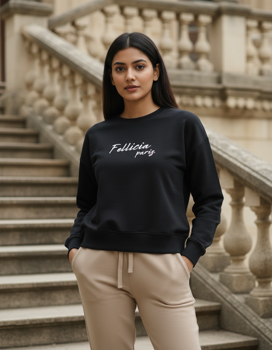 Women’s Sweatshirt & Joggers Co-ord Set (Black–Beige)