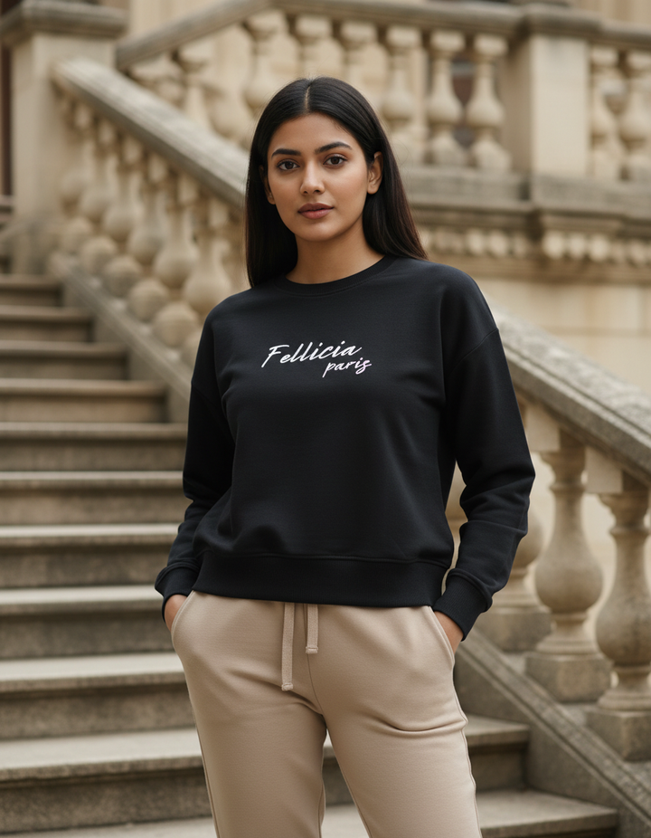 Women’s Sweatshirt & Joggers Co-ord Set (Black–Beige)