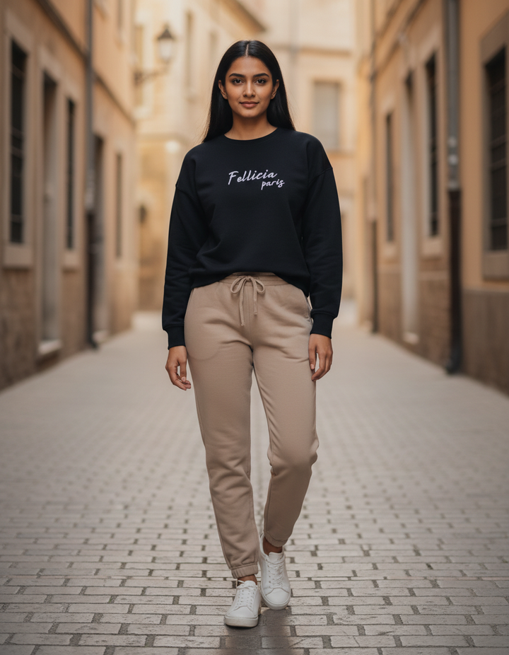 Women’s Sweatshirt & Joggers Co-ord Set (Black–Beige)