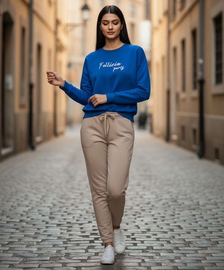 Women’s Sweatshirt & Joggers Co-ord Set (Azure Blue - Beige)