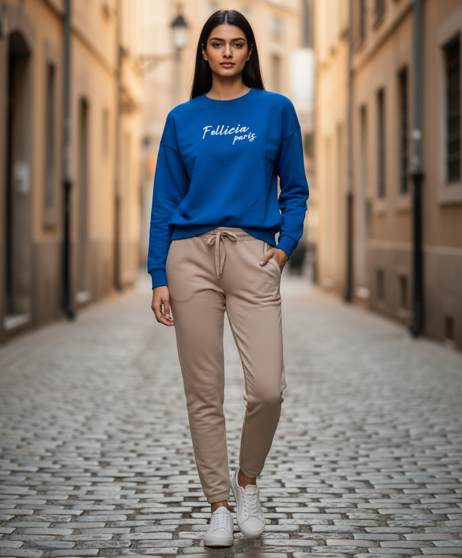 Women’s Sweatshirt & Joggers Co-ord Set (Azure Blue - Beige)