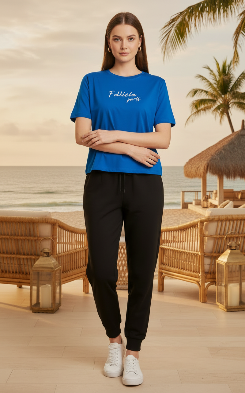 TRAVEL  Blue Sweat-Tee & Black Jogger Set