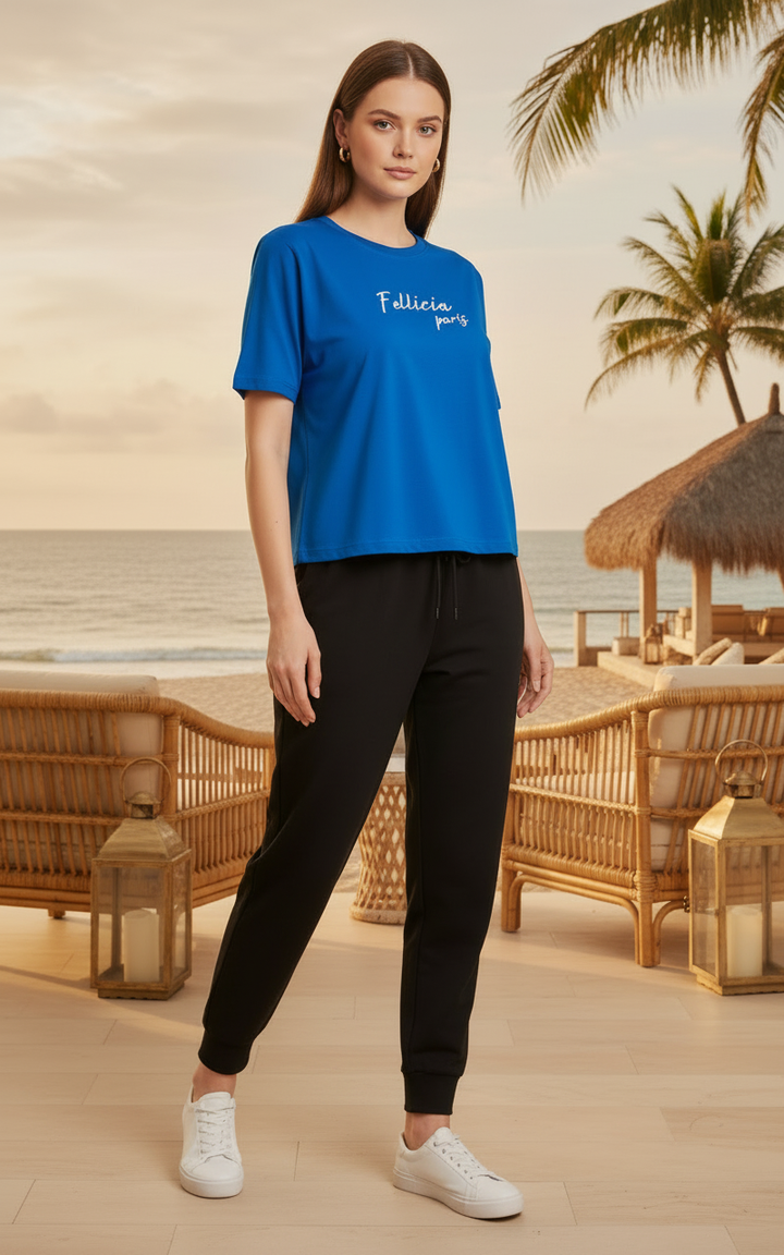 TRAVEL  Blue Sweat-Tee & Black Jogger Set