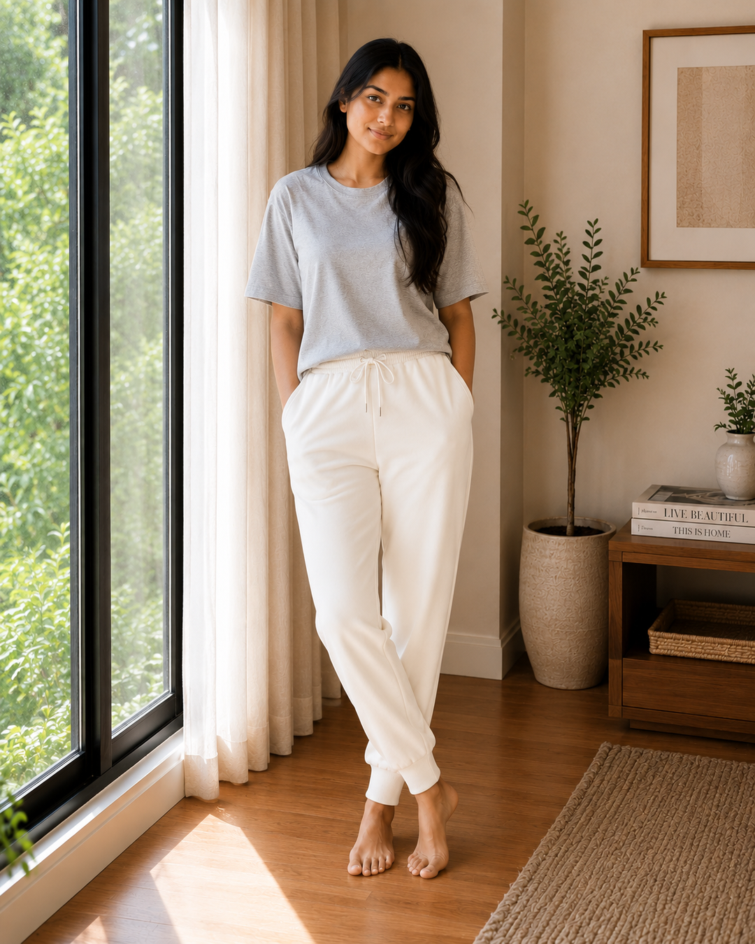 GHAR Jogger Pant – 100% Cotton | 260 GSM Loop Knit - WHITE