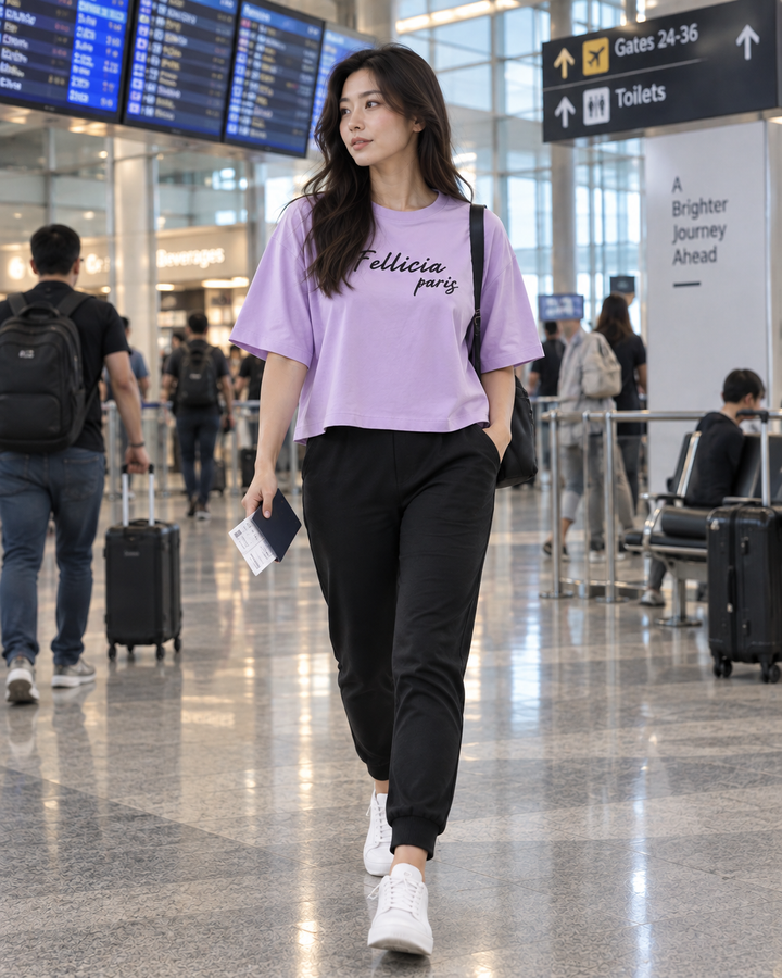 SweatTee& Jogger Vacation Set (LILAC-Black)