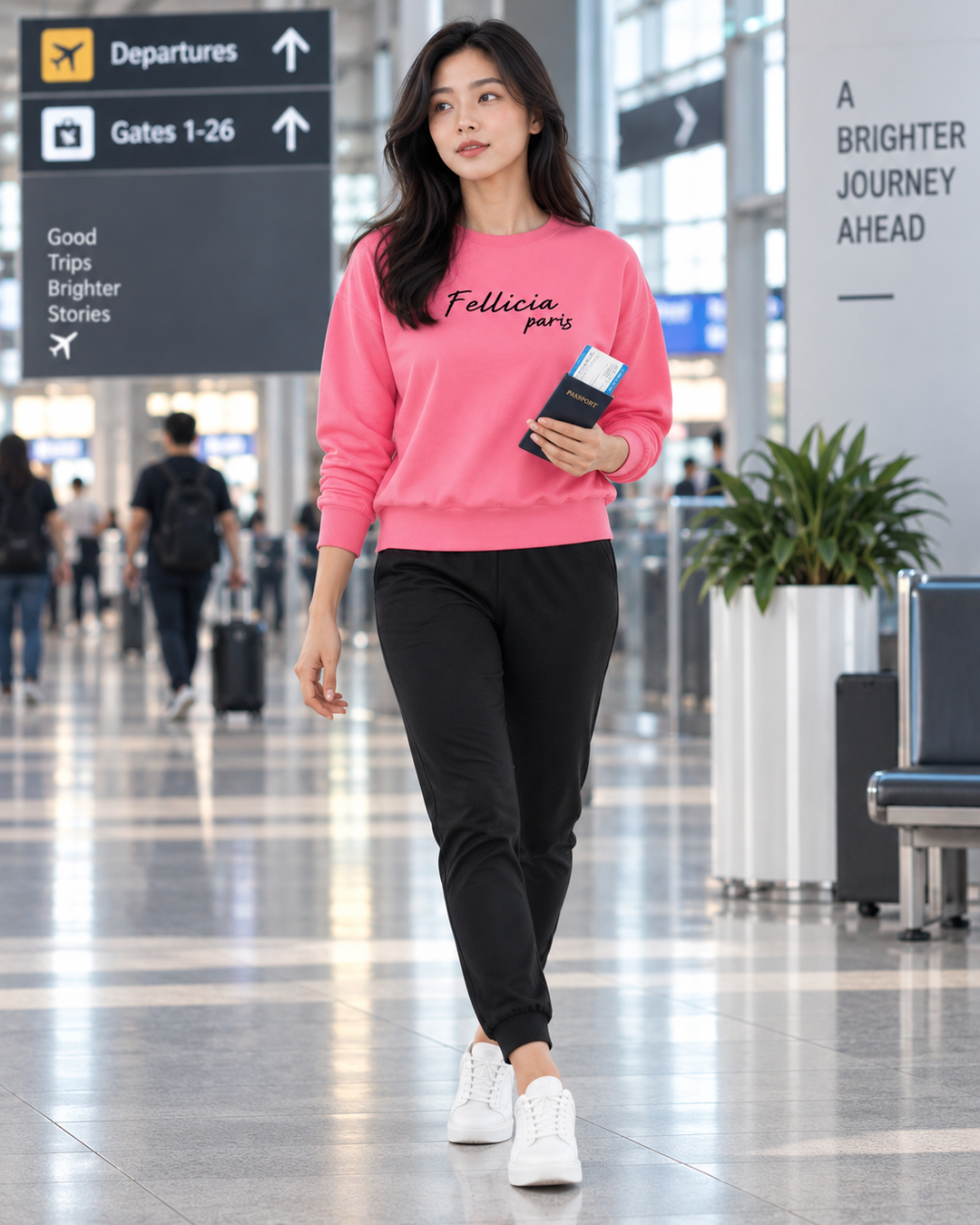 Sweatshirt & Jogger Vacation Set (PINK-Black)