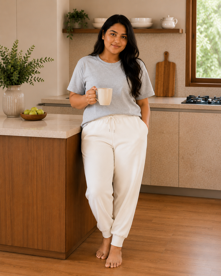 GHAR Jogger Pant – 100% Cotton | 260 GSM Loop Knit - WHITE