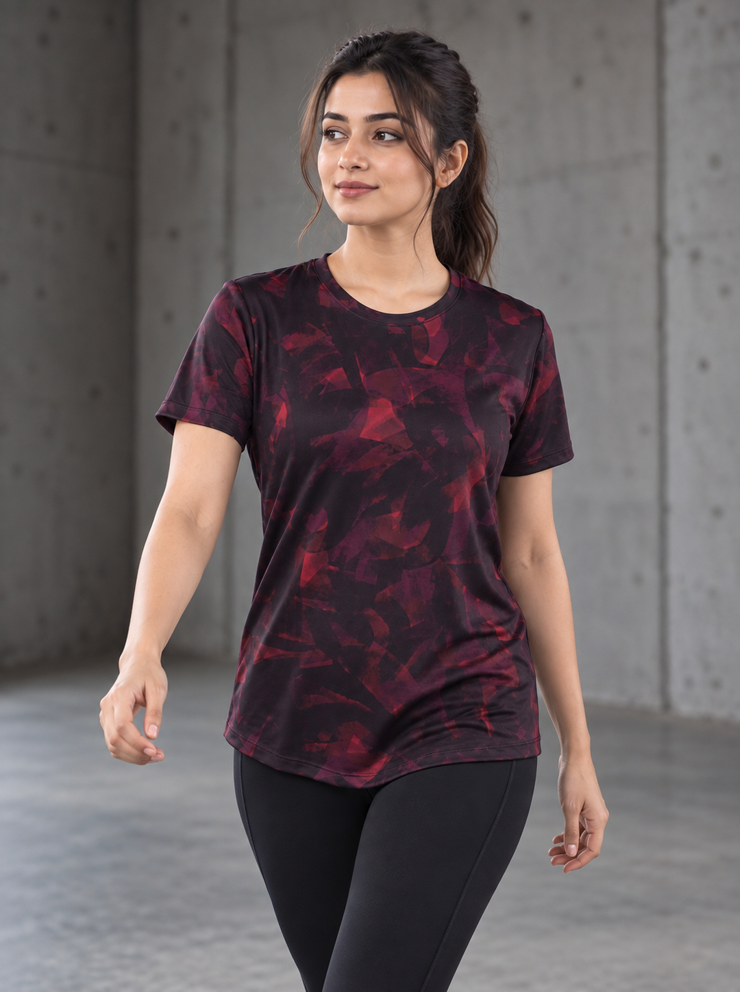 Active T-Shirt for Women - Burgandy Maze
