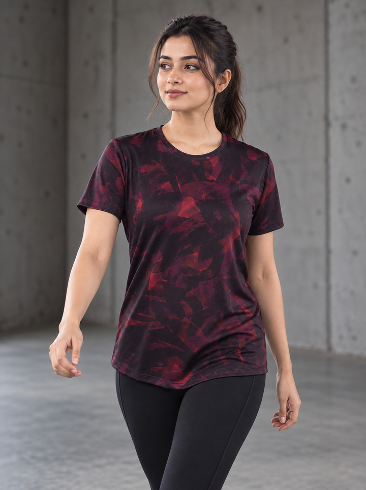 Active T-Shirt for Women - Burgandy Maze