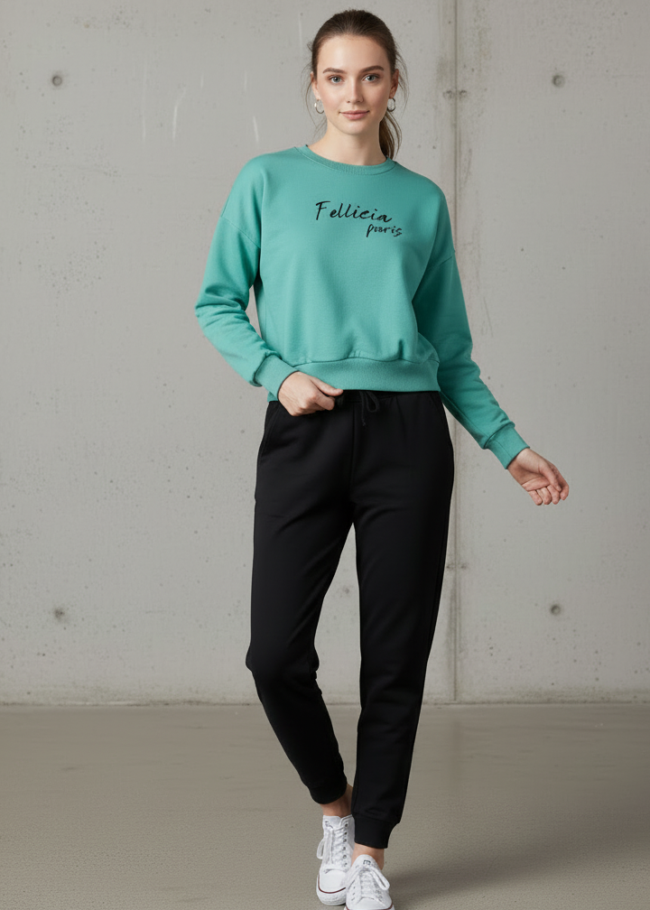 Women’s Sweatshirt & Joggers Co-ord Set (Coral Green–Black)