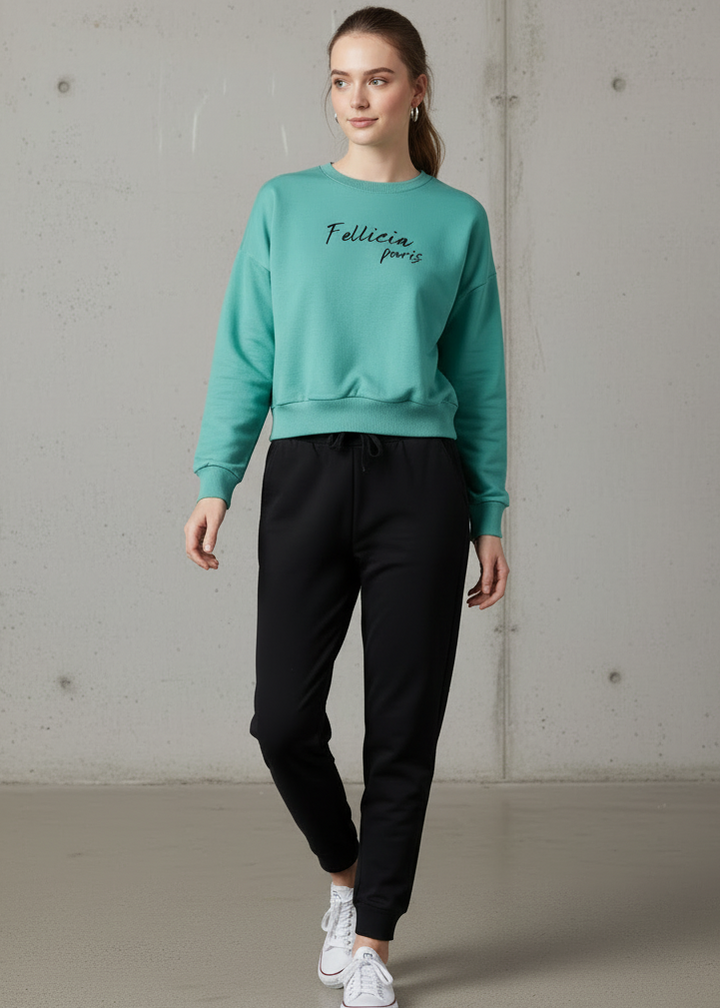 Women’s Sweatshirt & Joggers Co-ord Set (Coral Green–Black)