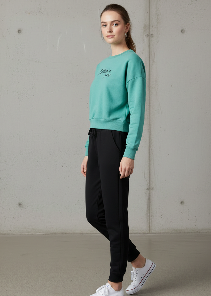 Women’s Sweatshirt & Joggers Co-ord Set (Coral Green–Black)