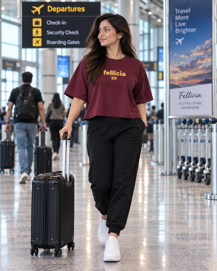 SweatTee& Jogger Vacation Set (MAROON-Black)