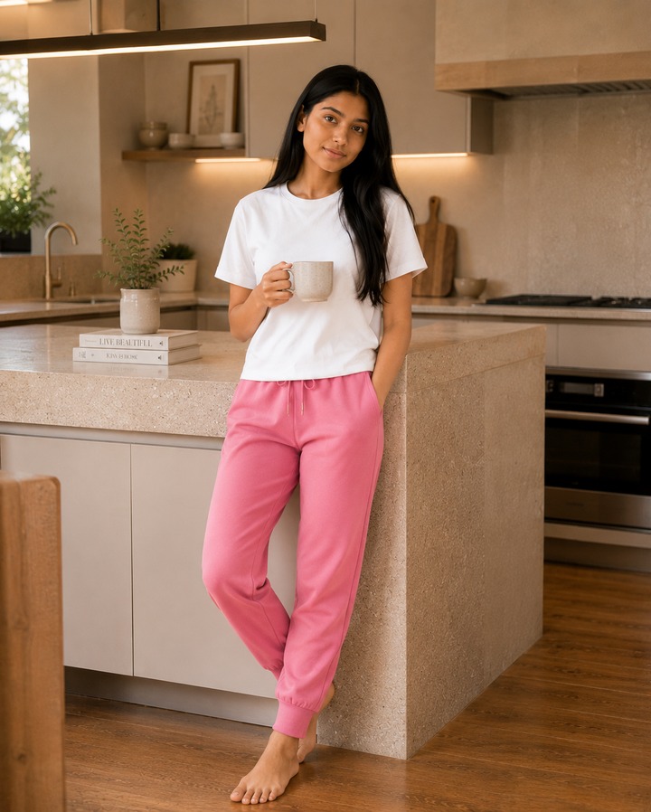 GHAR Jogger Pant – 100% Cotton | 260 GSM Loop Knit - PINK