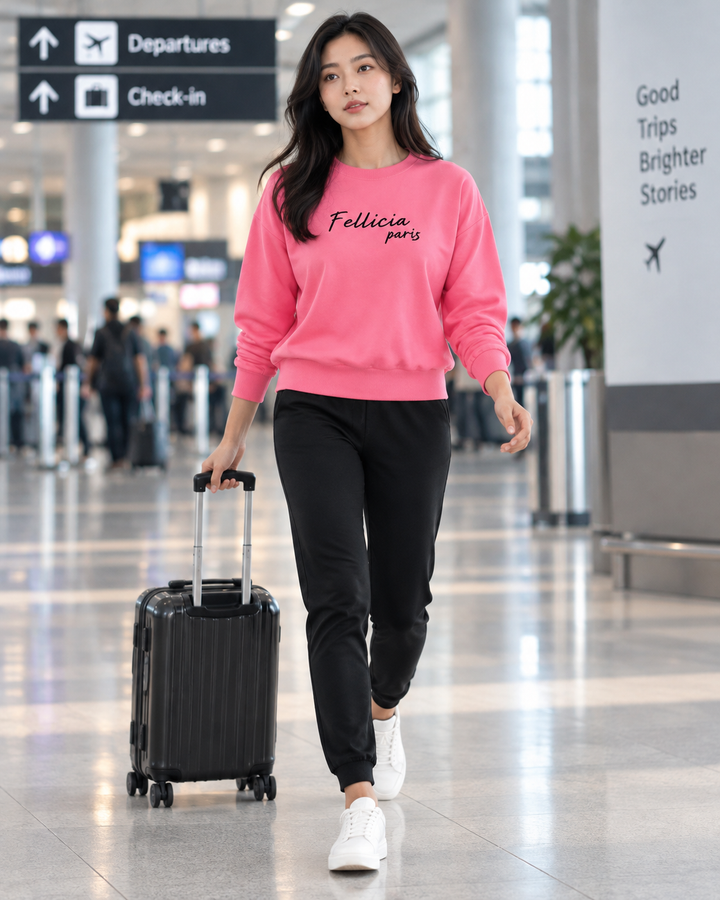 Sweatshirt & Jogger Vacation Set (PINK-Black)