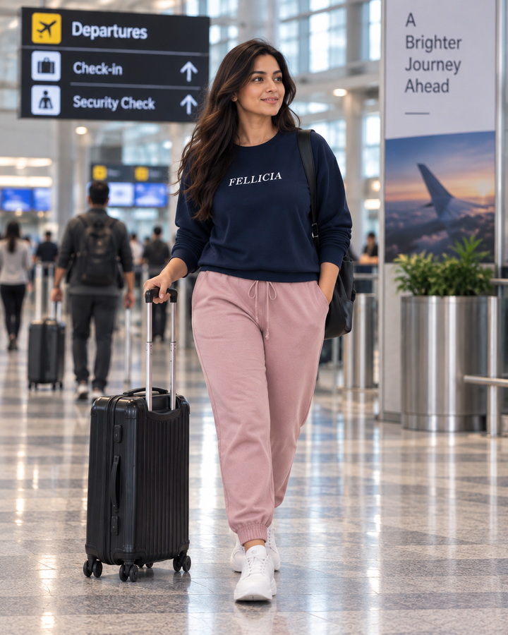 Sweatshirt & Jogger Vacation Set (Navy Blue-Dusty Pink)