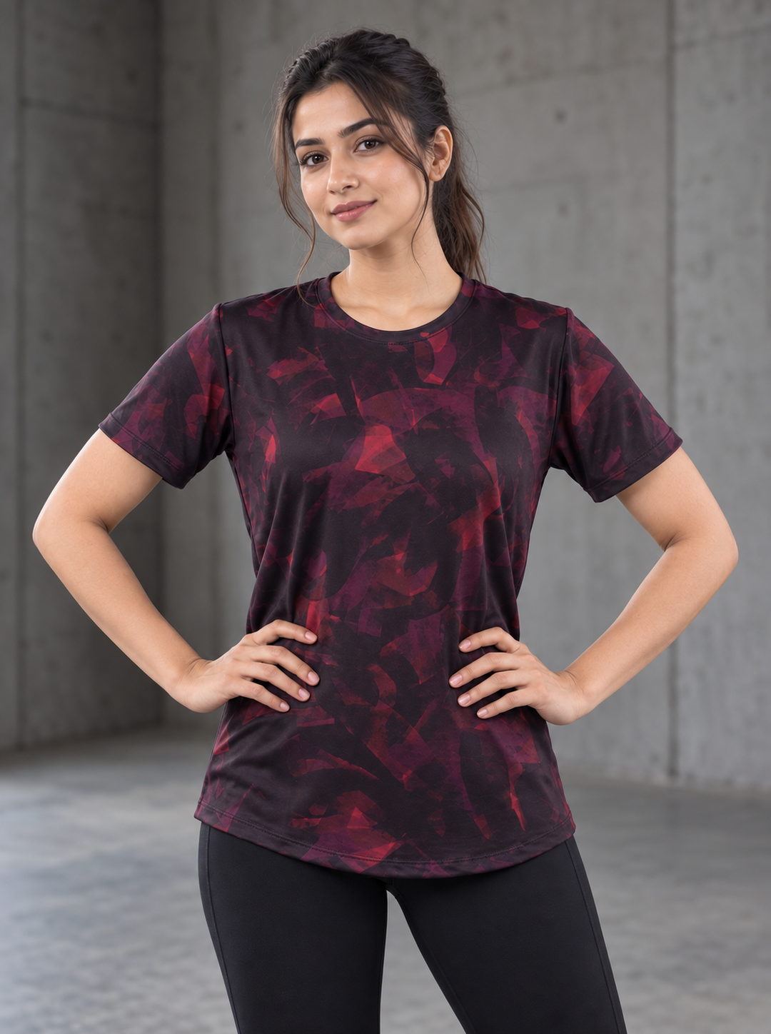 Active T-Shirt for Women - Burgandy Maze