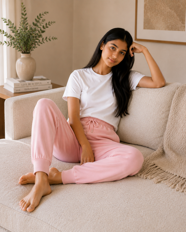 GHAR Jogger Pant – 100% Cotton | 260 GSM Loop Knit - BLUSH