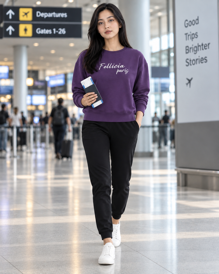 Sweatshirt & Jogger Vacation Set (Purple-Black)