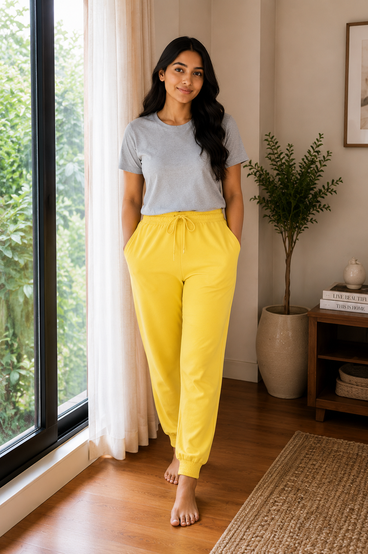 GHAR Jogger Pant – 100% Cotton | 260 GSM Loop Knit - NEON YELLOW