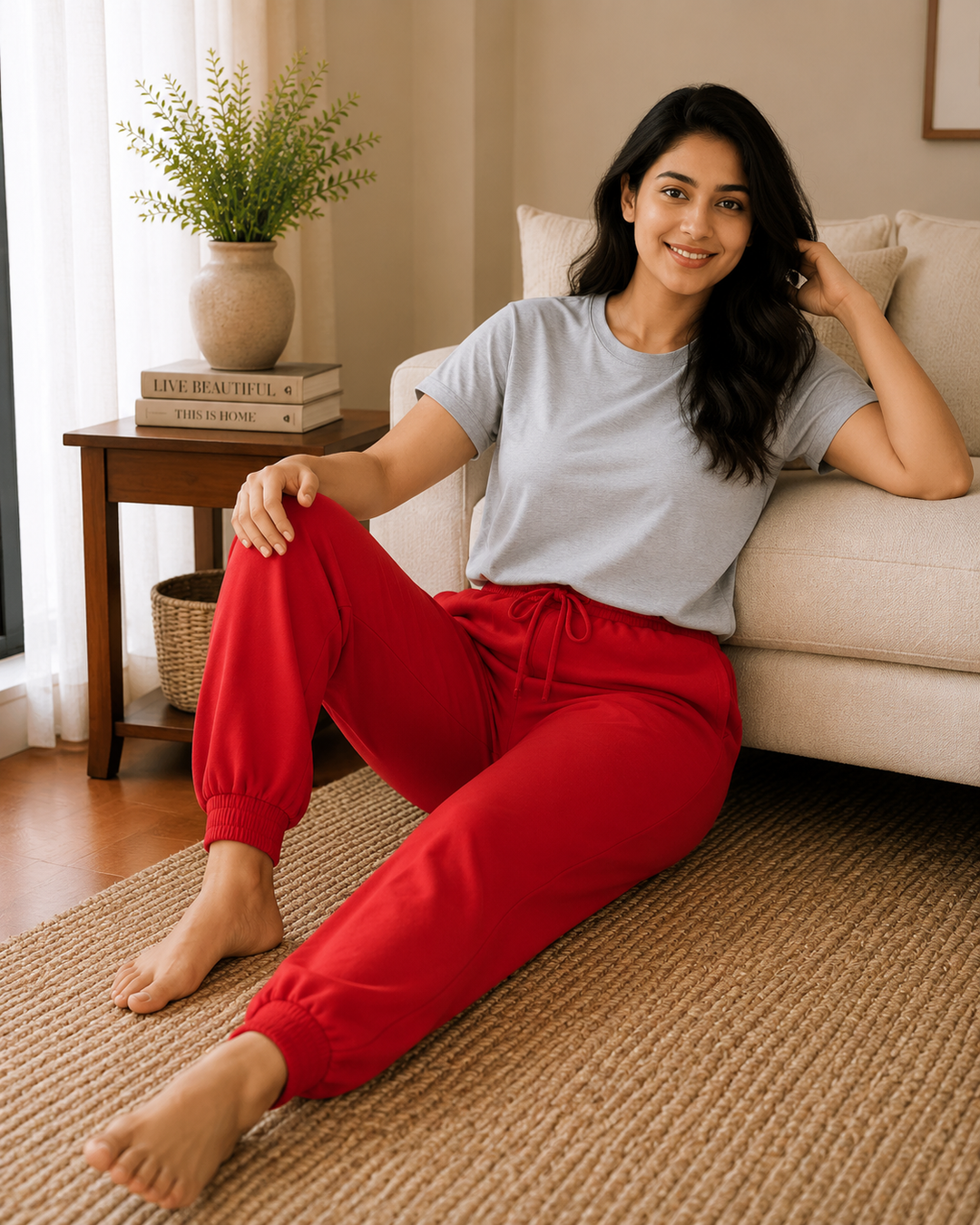 GHAR Jogger Pant – 100% Cotton | 260 GSM Loop Knit - RED