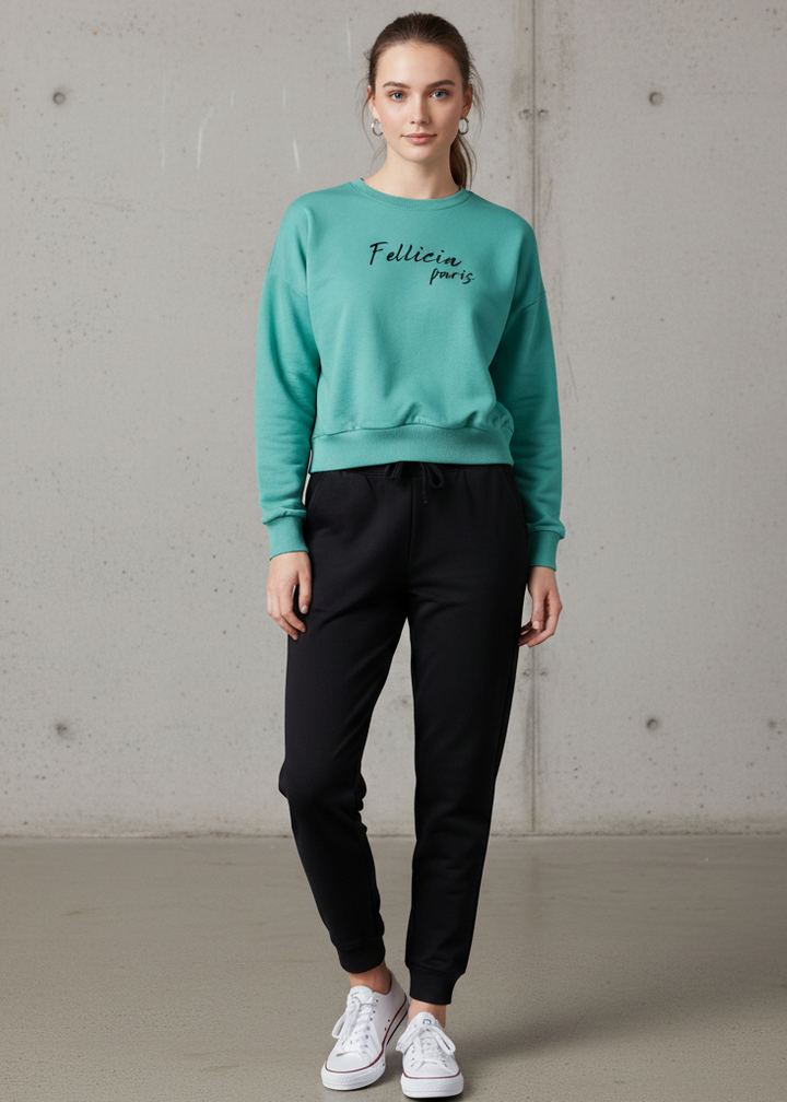 Women’s Sweatshirt & Joggers Co-ord Set (Coral Green–Black)