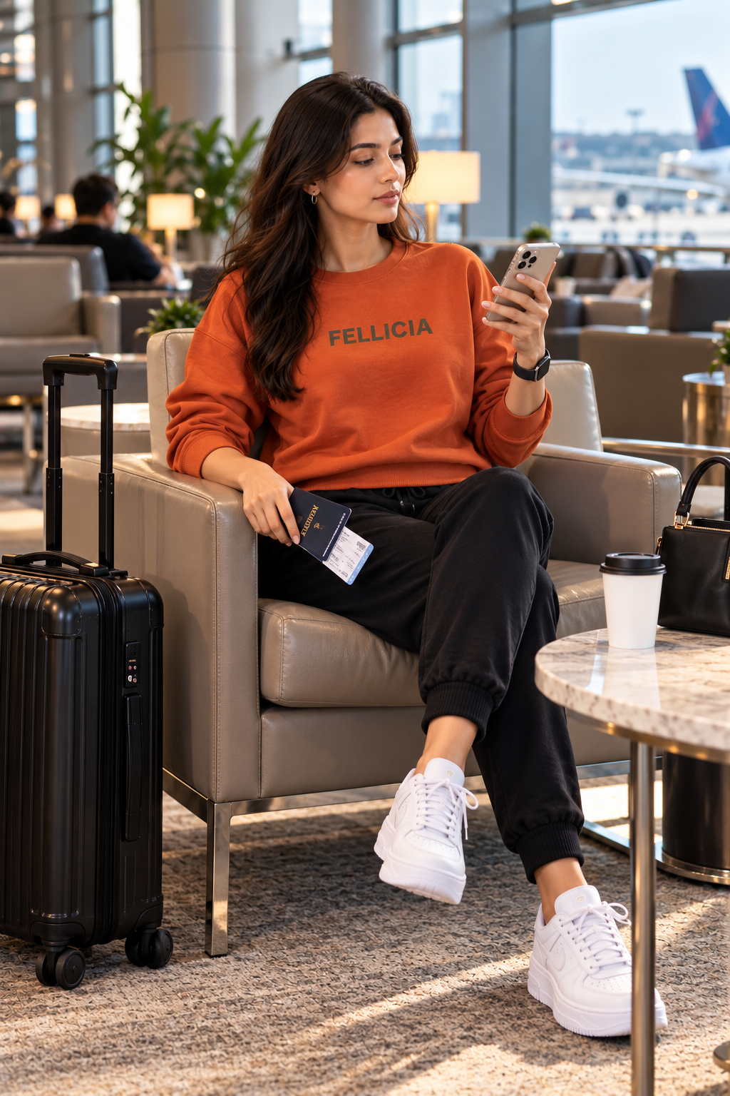 Sweatshirt & Jogger Vacation Set (Orange-Black)