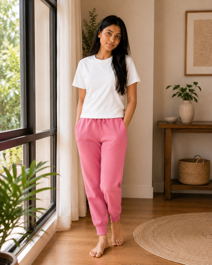 GHAR Jogger Pant – 100% Cotton | 260 GSM Loop Knit - PINK