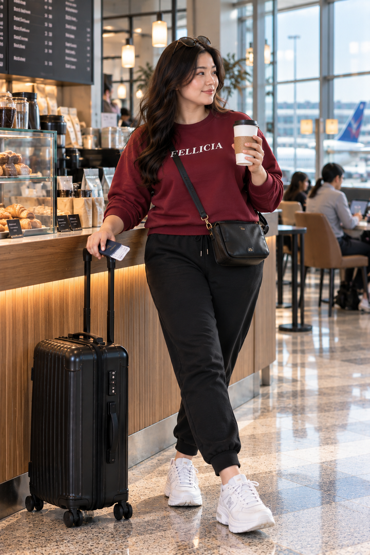 Sweatshirt & Jogger Vacation Set (Maroon-Black)