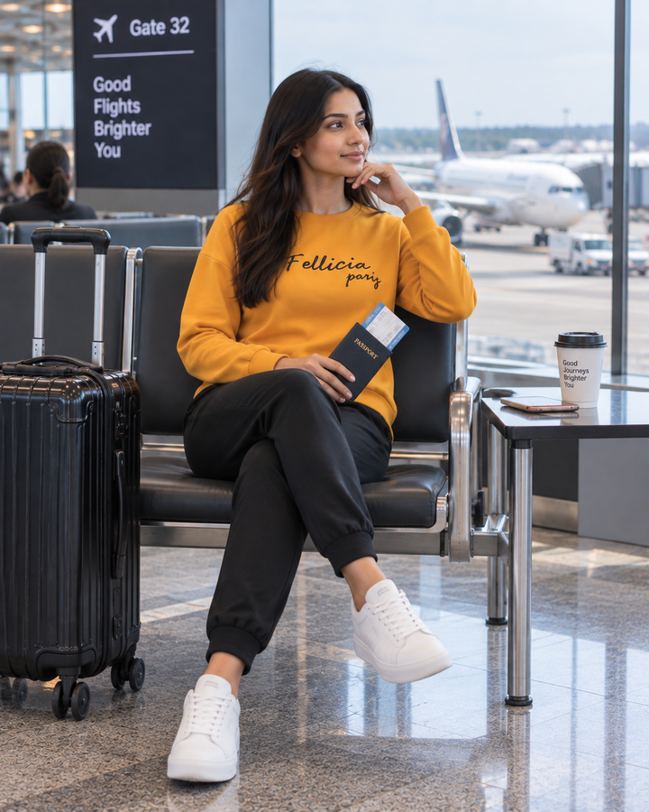 Sweatshirt & Jogger Vacation Set (Marigold-Black)
