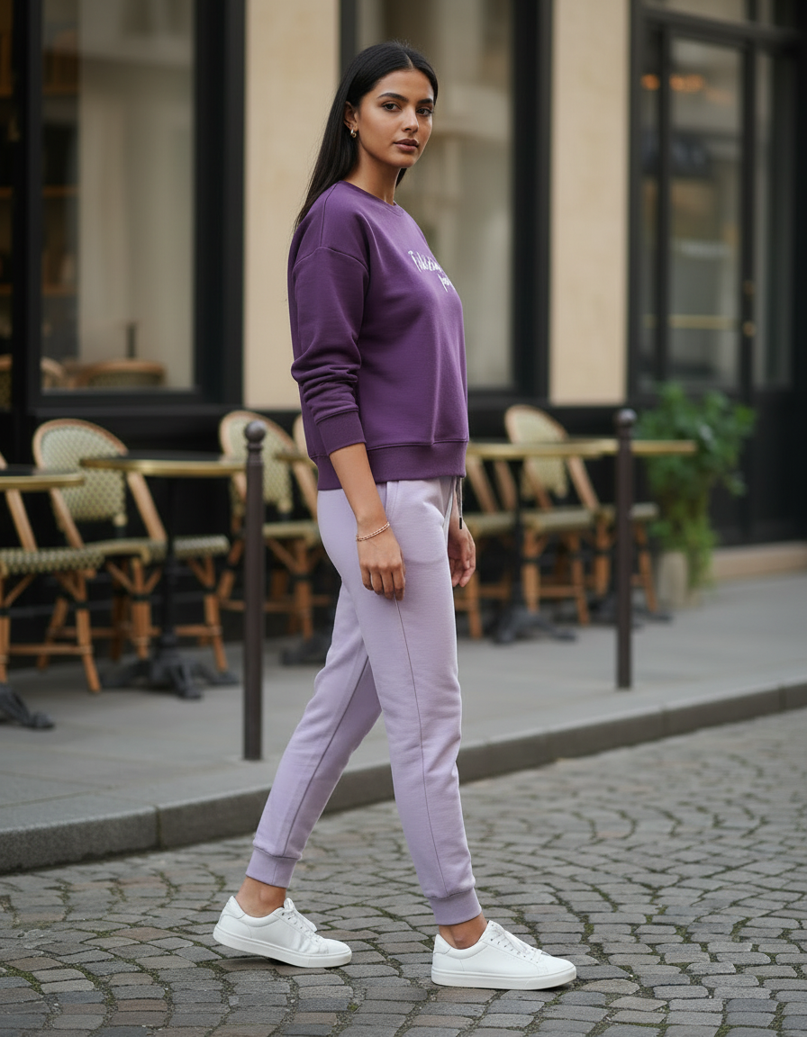 Women's Sweatshirt & Joggers QUIRKY Set (Royal Purple–Lilac)