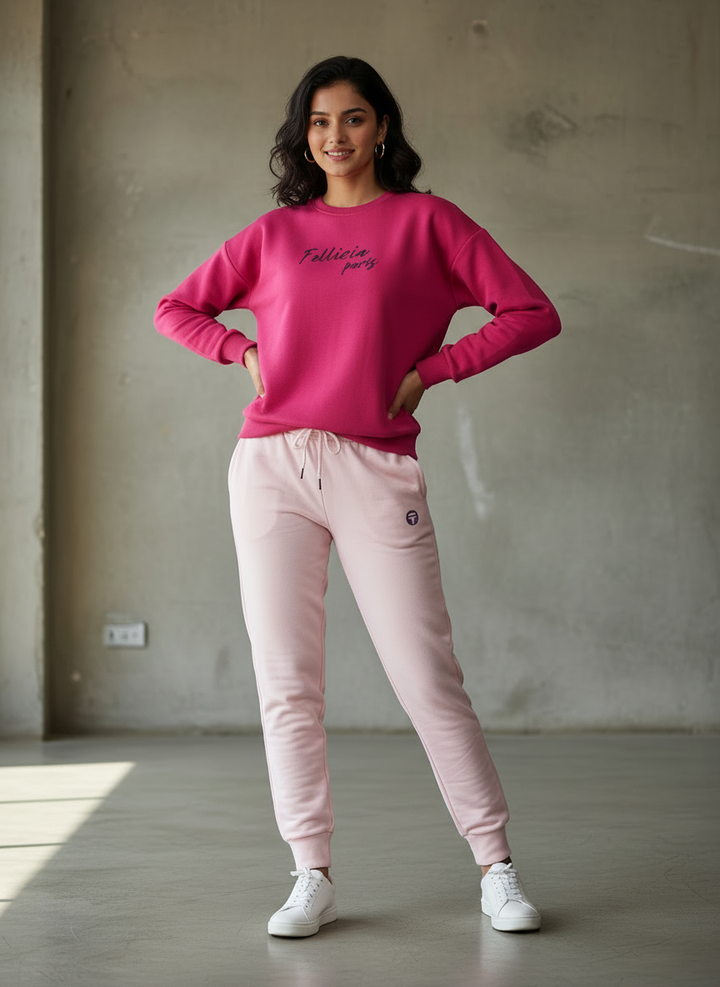 Women's Sweatshirt & Joggers QUIRKY Set (Fuchsia-Rosewater Pink)