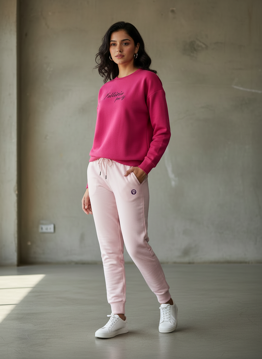 Women's Sweatshirt & Joggers QUIRKY Set (Fuchsia-Rosewater Pink)