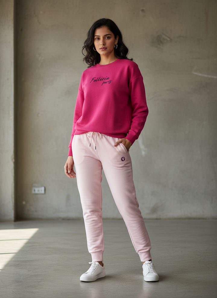 Women's Sweatshirt & Joggers QUIRKY Set (Fuchsia-Rosewater Pink)
