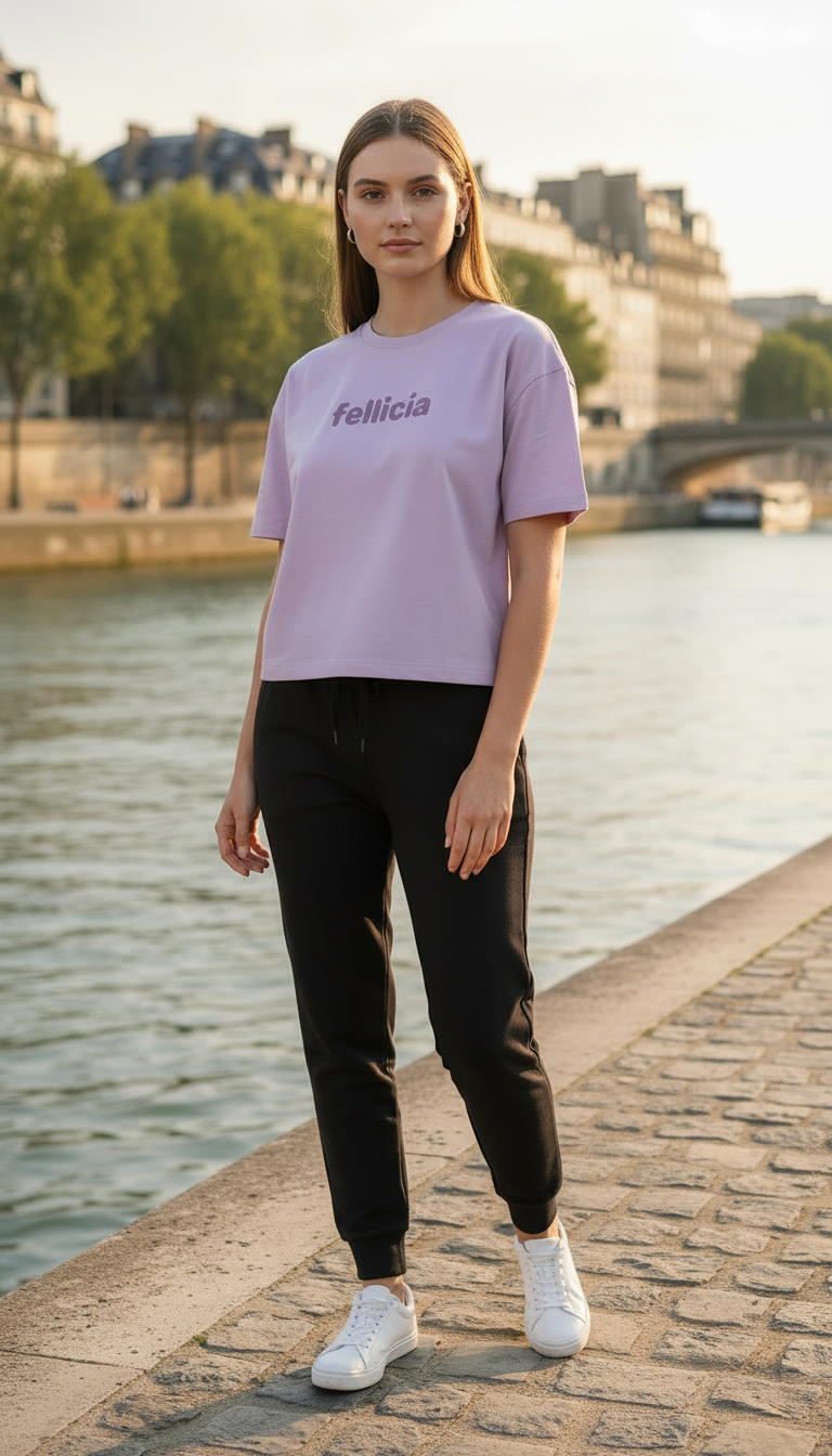 TRAVEL Lilac Sweat-Tee & Black Jogger Set