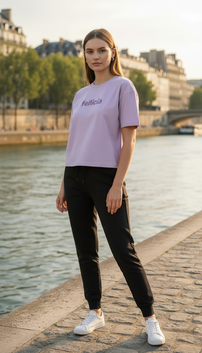 TRAVEL Lilac Sweat-Tee & Black Jogger Set