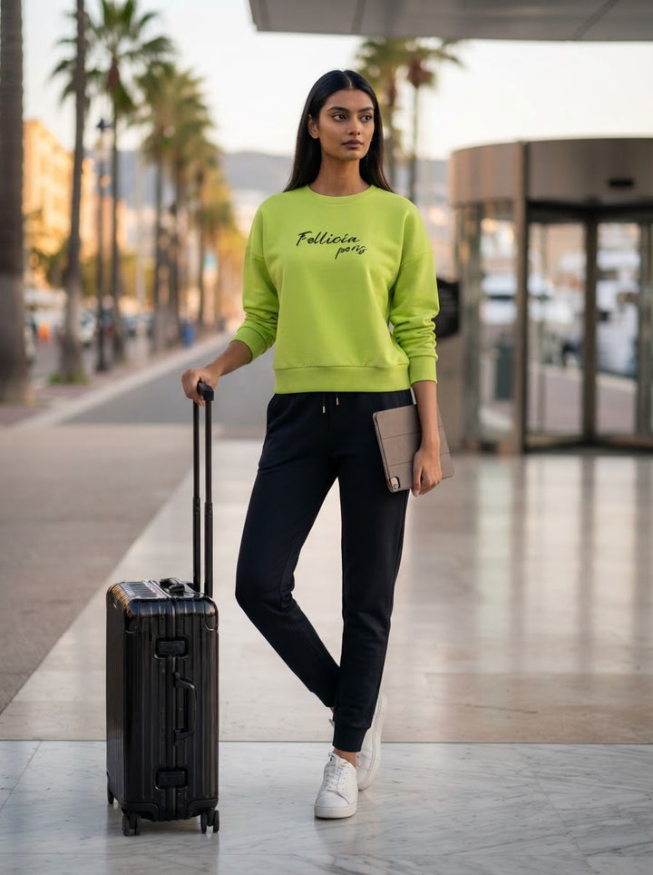 Sweatshirt & Jogger Vacation Set (Lime Green-Black)