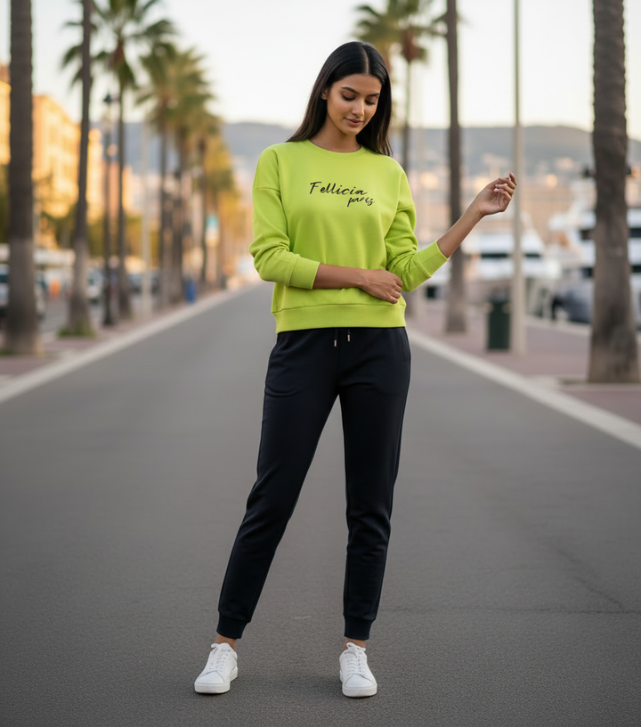 Sweatshirt & Jogger Vacation Set (Lime Green-Black)