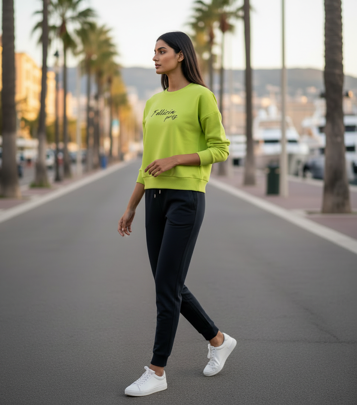 Sweatshirt & Jogger Vacation Set (Lime Green-Black)