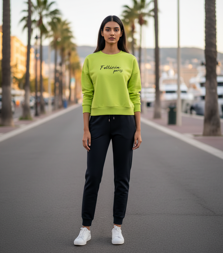 Sweatshirt & Jogger Vacation Set (Lime Green-Black)