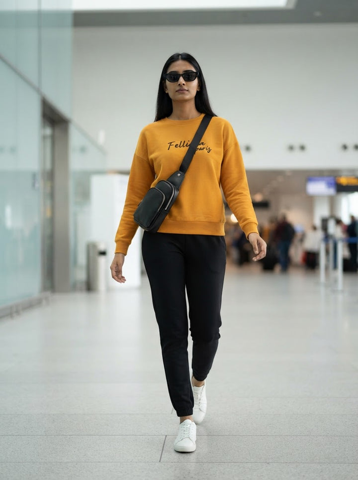 Sweatshirt & Jogger Vacation Set (Marigold-Black)