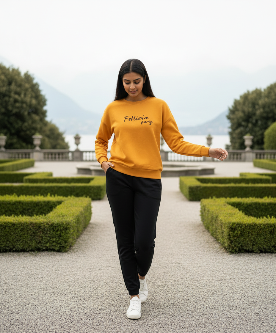 Women’s Sweatshirt & Joggers Co-ord Set (Amber Yellow–Black)