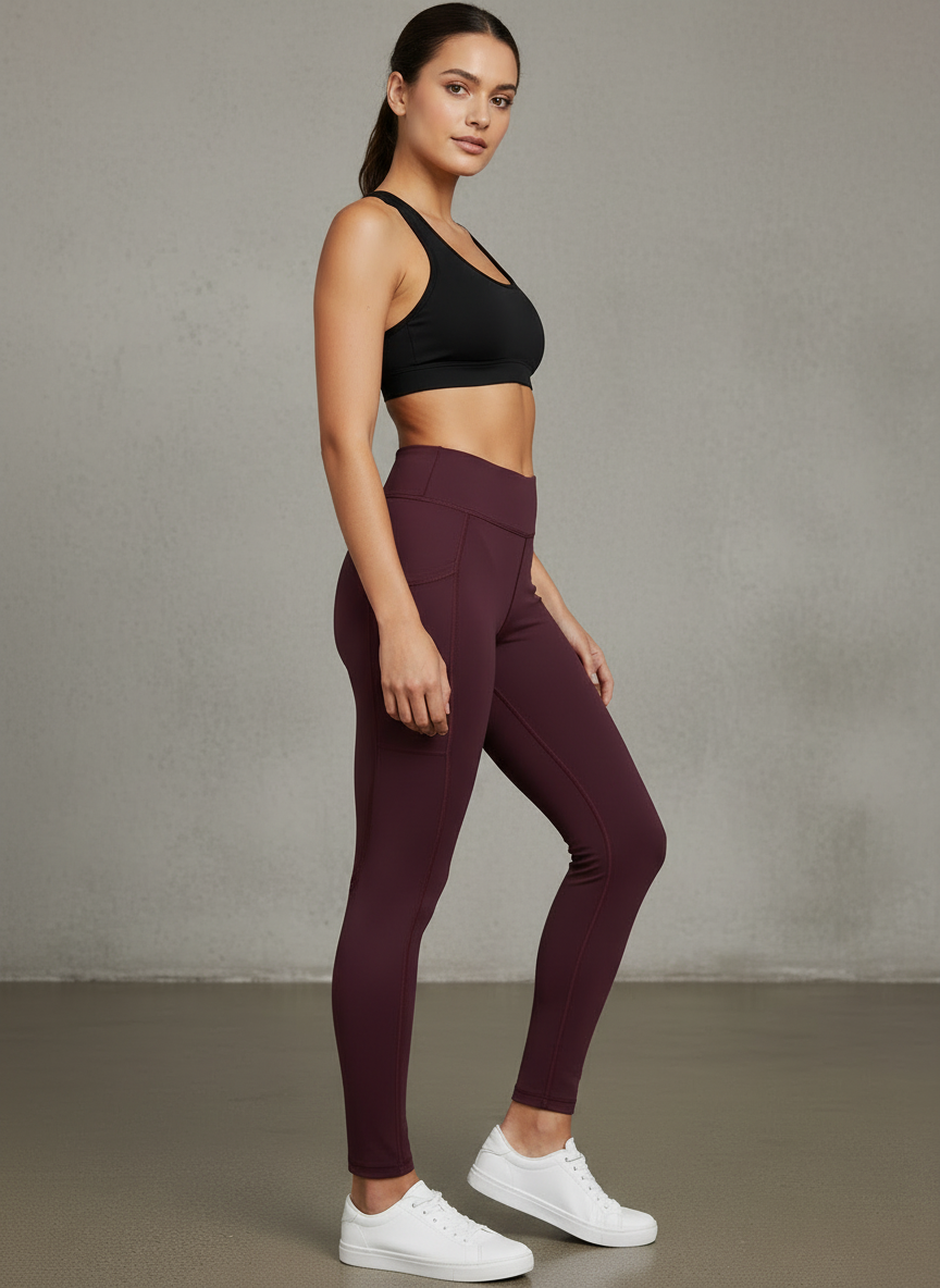 Everyday Gym Tights with Phone Pocket - Wine Rose