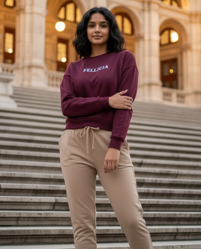 Women’s Sweatshirt & Joggers Co-ord Set (Maroon–Beige)