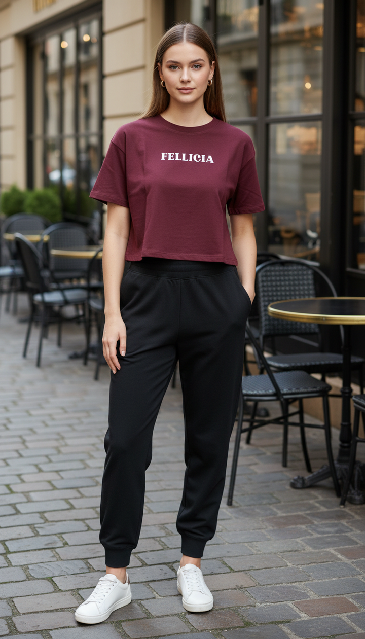 TRAVEL – Maroon Sweat-Tee & Black Jogger Set