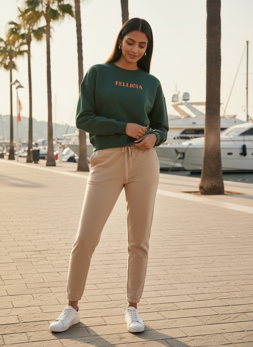 Sweatshirt & Jogger Vacation Set (Olive_Beige)